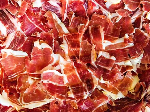 Jamón ibérico en el restaurante de paella de Barcelona Cullera de Boix